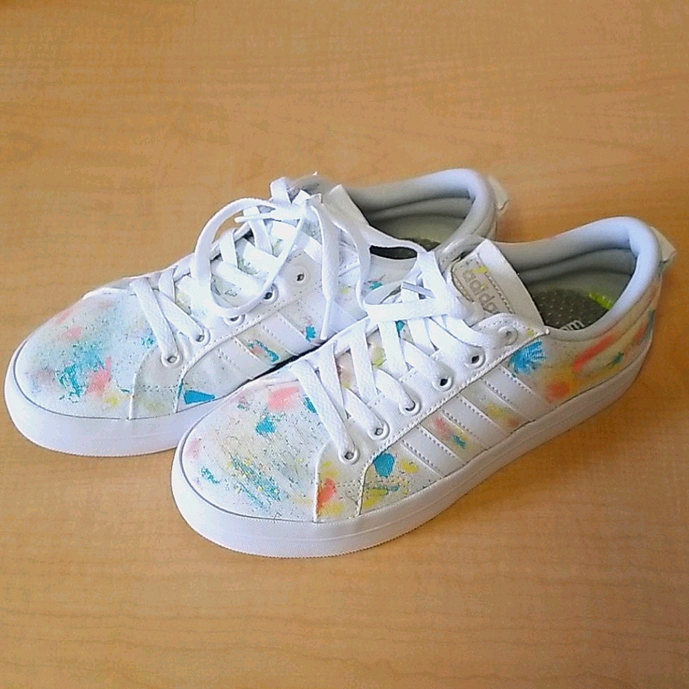 Rainbow Splatter-Paint Adidas Cloudfoam Sneakers